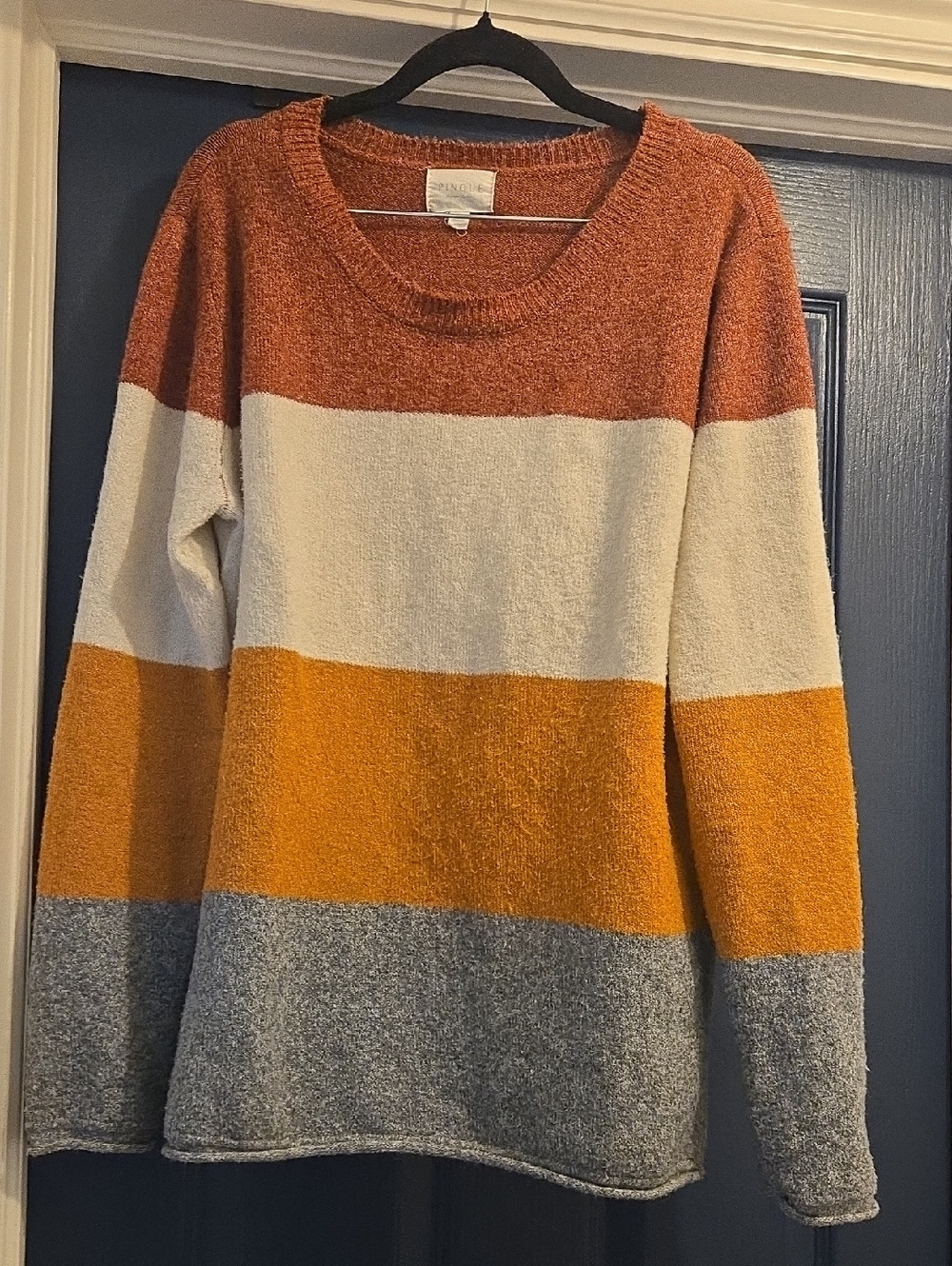 Cozy Colorblock Crewneck Sweater - Rust, Cream, Mustard, Gray
